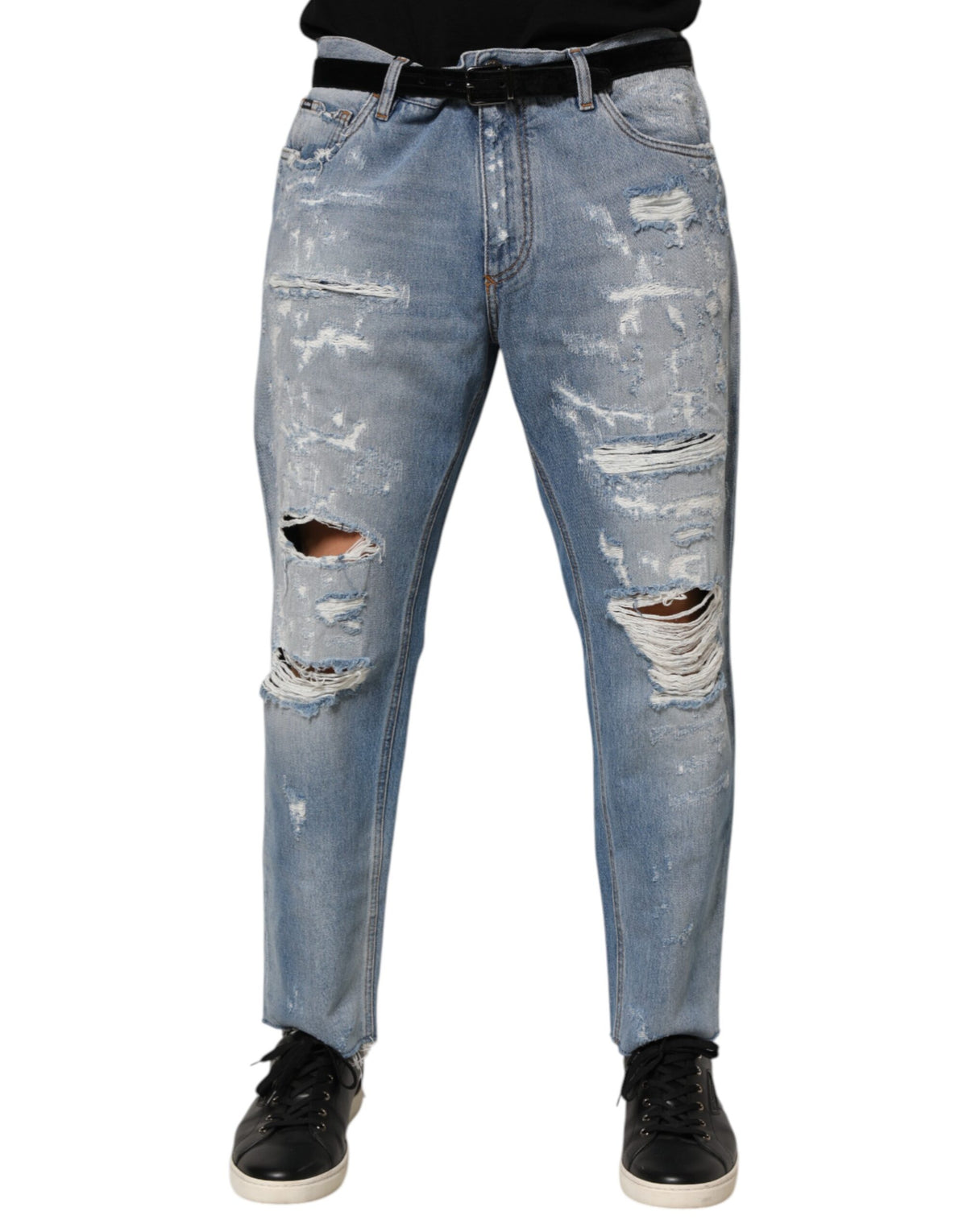 Blue Distressed Ripped Denim Pants Jeans