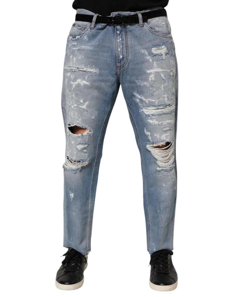 Blue Distressed Ripped Denim Pants Jeans