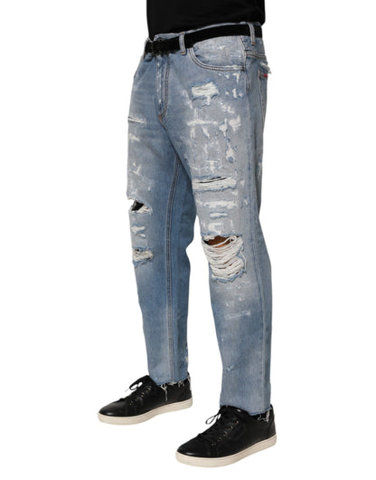 Blue Distressed Ripped Denim Pants Jeans