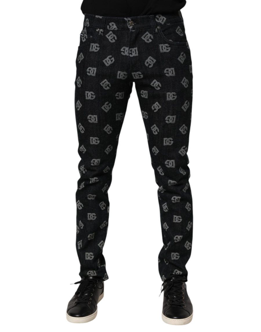 Black DG Monogram Cotton Skinny Denim Jeans