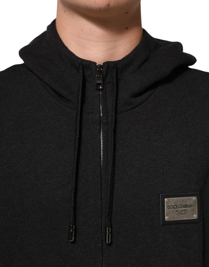 Black Logo FullZip Hooded Sweatshirt Sweater