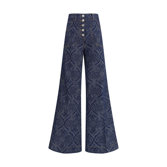 Blue Cotton Flared Jeans