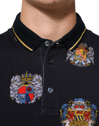 Blue Heraldic Crest Print Polo Shirt T-shirt