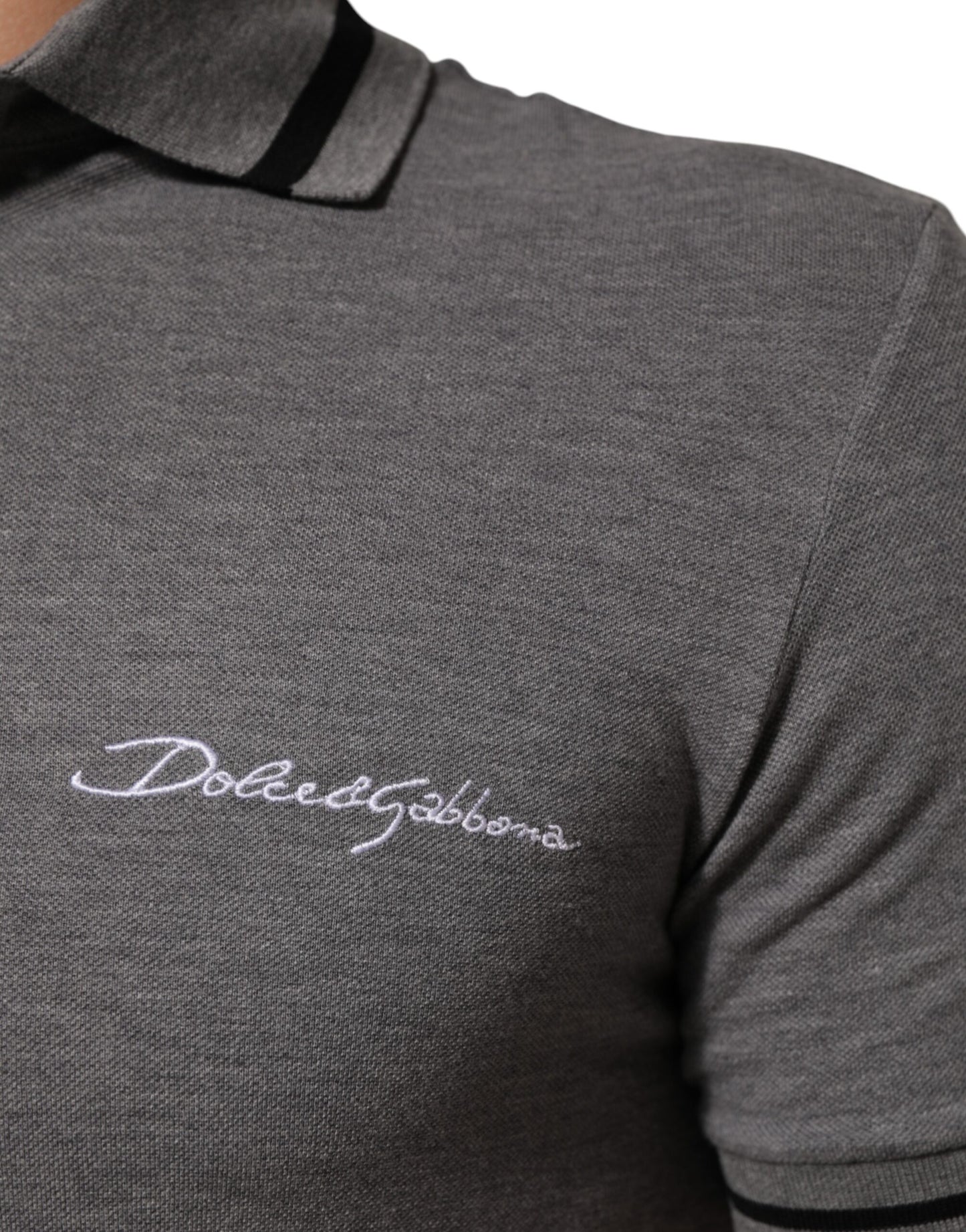 Gray Logo Embroidery Collared Polo T-shirt