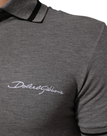 Gray Logo Embroidery Collared Polo T-shirt