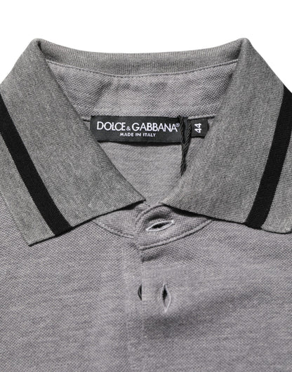 Gray Logo Embroidery Collared Polo T-shirt