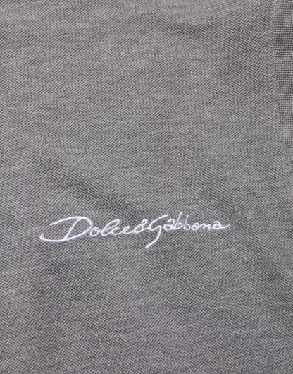 Gray Logo Embroidery Collared Polo T-shirt