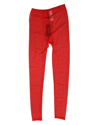 Red Nylon Logo Lace Leggings Pants Underwear