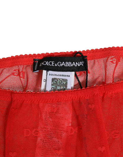 Red Nylon Logo Lace Leggings Pants Underwear