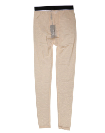 Beige Nylon Logo Lace Leggings Pants Underwear