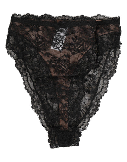 Black Floral Lace Mesh High Brief Panty  Underwear