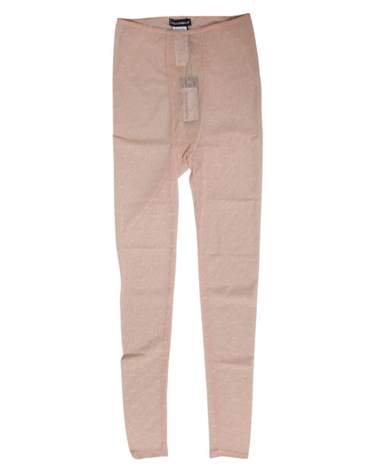 Beige Nylon Logo Lace Leggings Pants Underwear