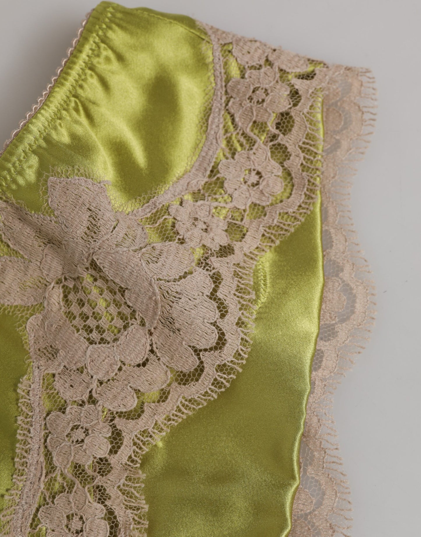 Green Silk Satin Floral Lace Trim Panty Underwear