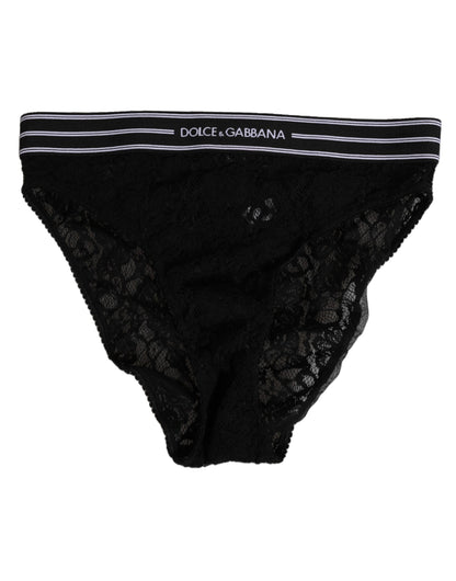 Black Lace Slip Brief Logo Waistband  Underwear