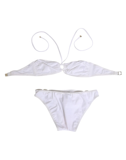 White Logo Swimsuit 2 Piece Top Bottom Swimwear