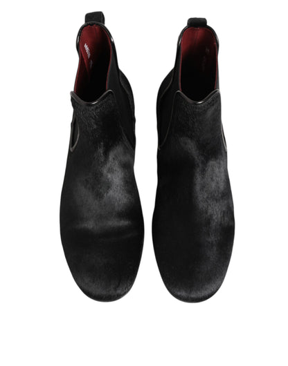 Black Leather Fur Men CHELSEA Boots Shoes