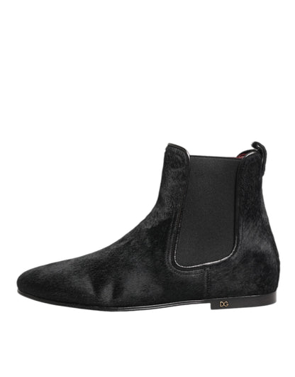 Black Leather Fur Men CHELSEA Boots Shoes