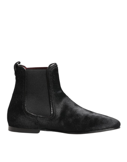 Black Leather Fur Men CHELSEA Boots Shoes