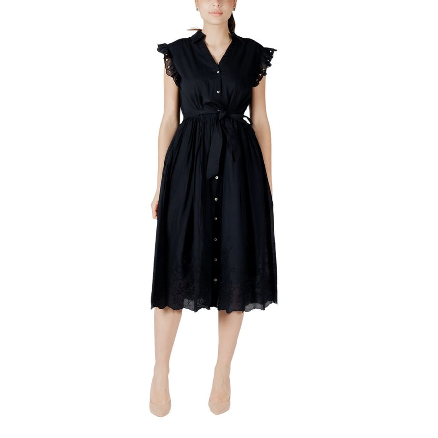 Black Cotton Midi Dress