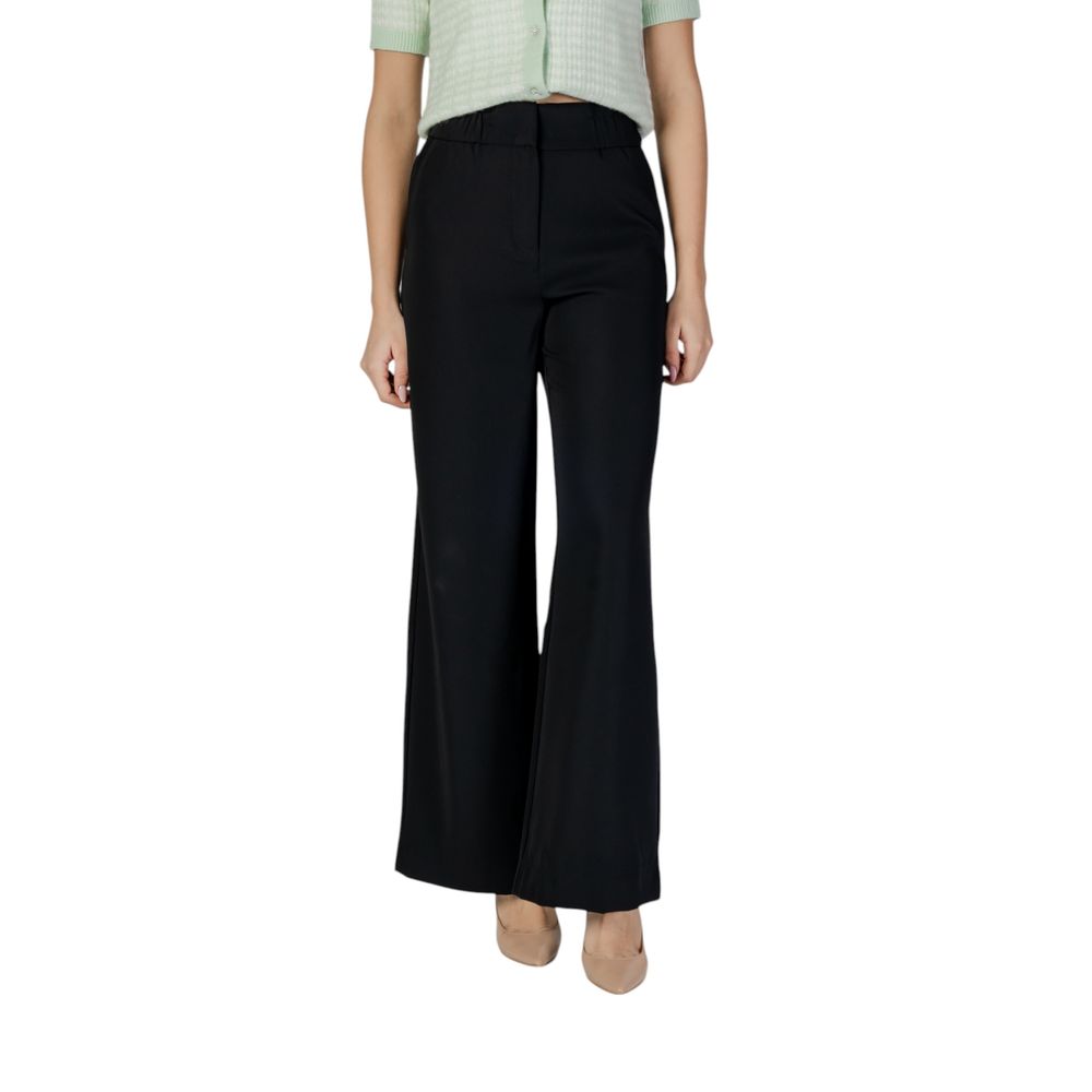 Black Polyester Casual Pants