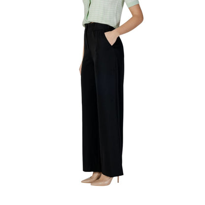 Black Polyester Casual Pants