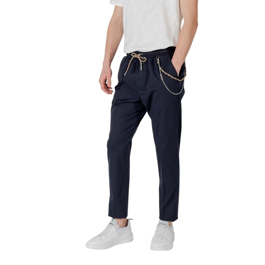 Blue Cotton Casual Pants