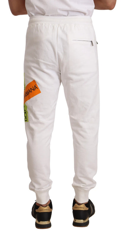 White Cotton Logo Patch Sweatpants Jogging Pants