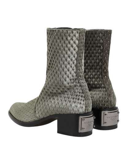 Gray Cotton Velvet Mid Calf Short Boots Shoes