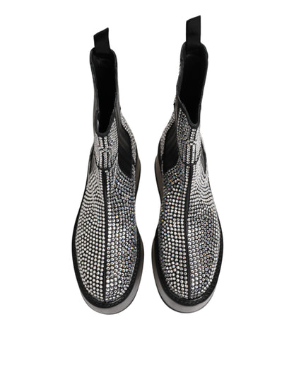 Black Crystal Strass Mid Calf Short Boots  Shoes