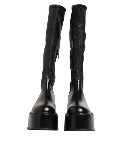 Black Logo Plaque Over The Calf Boots Shoes