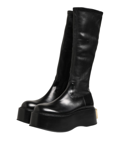 Black Logo Plaque Over The Calf Boots Shoes