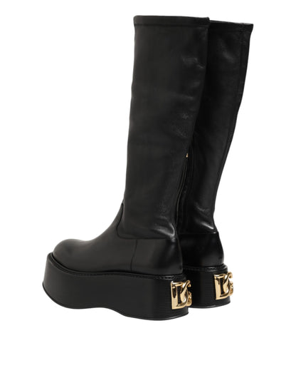 Black Logo Plaque Over The Calf Boots Shoes