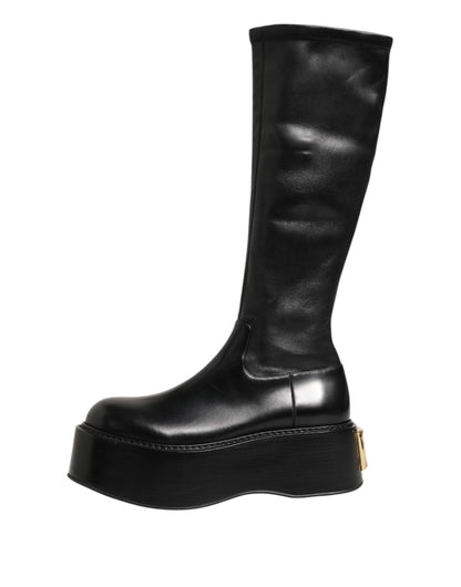 Black Logo Plaque Over The Calf Boots Shoes