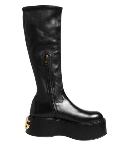 Black Logo Plaque Over The Calf Boots Shoes