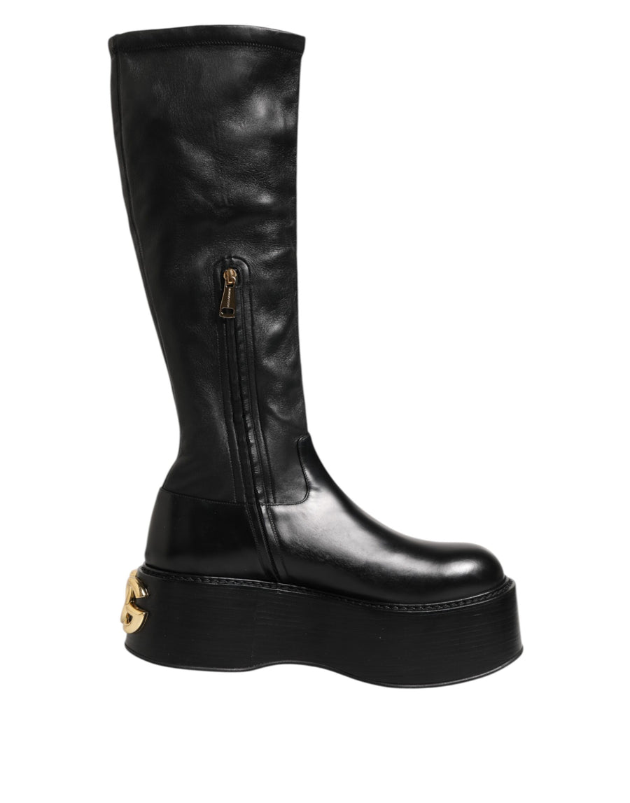 Black Logo Plaque Over The Calf Boots Shoes
