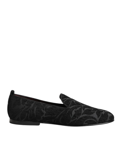 Black Brocade Loafers Slip On Men Dress Shoes