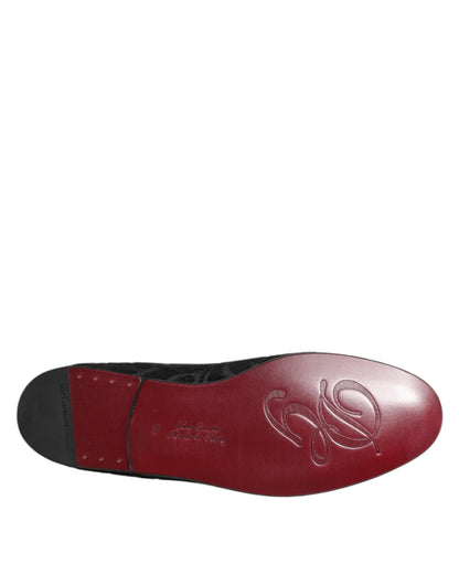 Black Brocade Loafers Slip On Men Dress Shoes