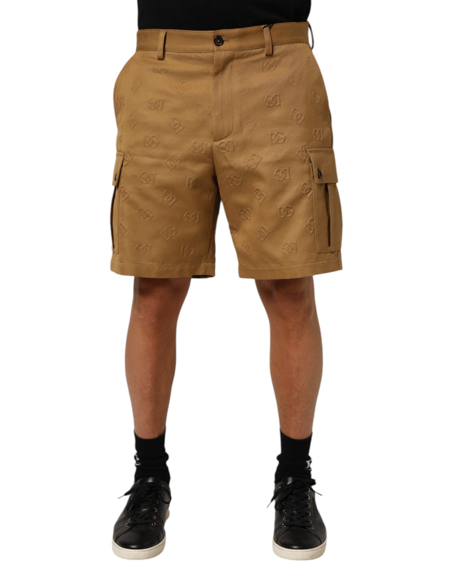 Brown Cotton Stretch Logo CargoBermuda Shorts