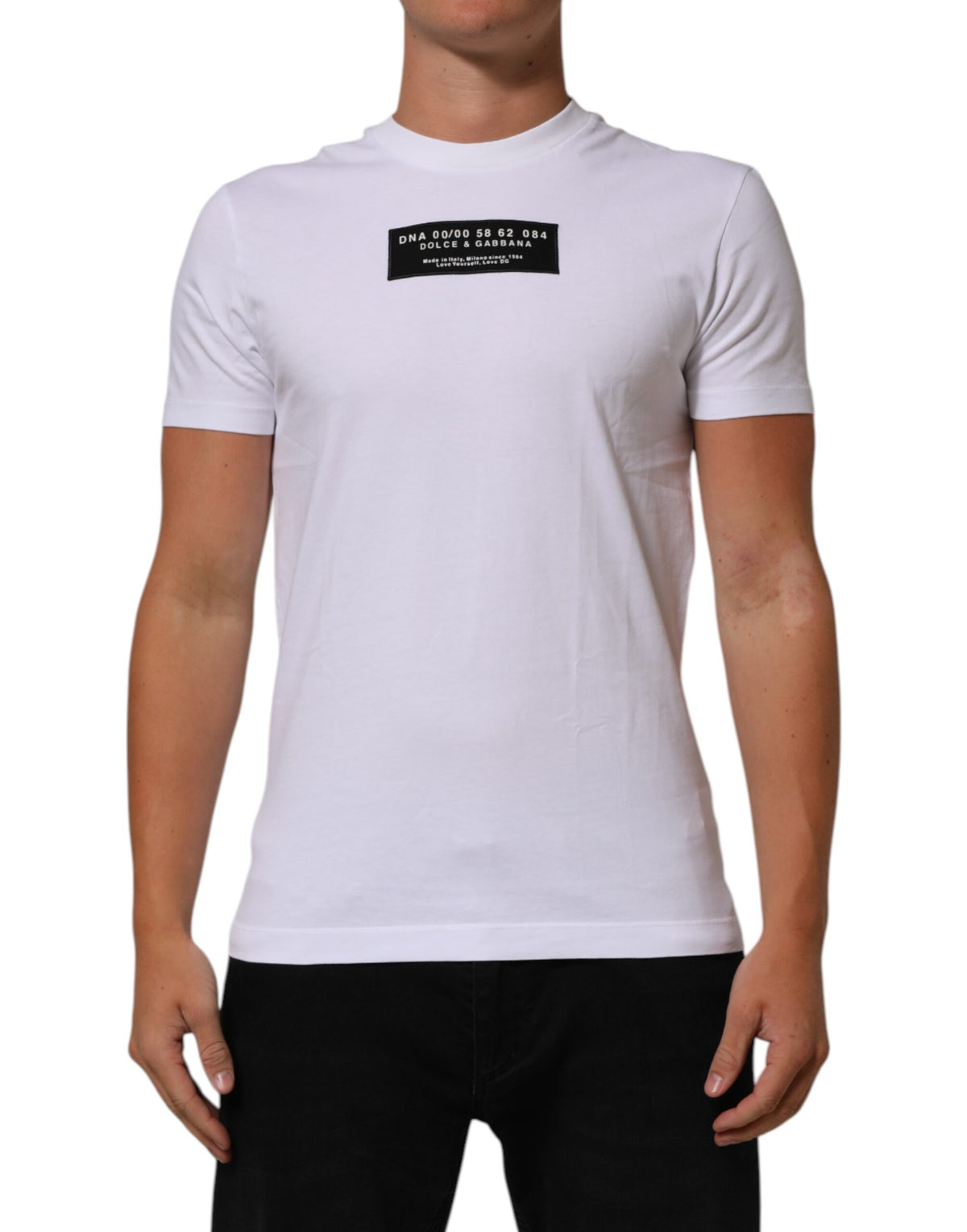 White Cotton Logo Print Crew Neck Men T-shirt