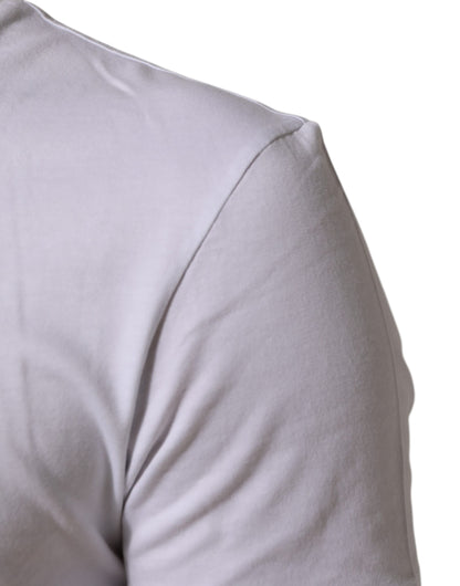 White Cotton Logo Print Crew Neck Men T-shirt