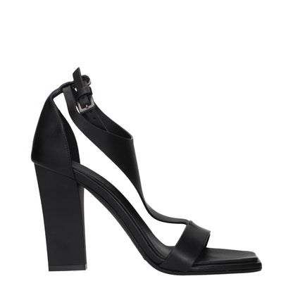 Black Leather Stiletto Heel Sandals