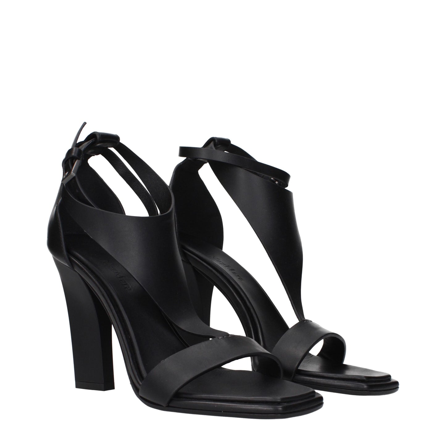 Black Leather Stiletto Heel Sandals