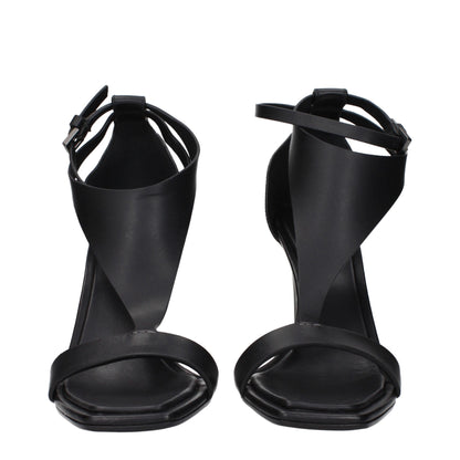 Black Leather Stiletto Heel Sandals