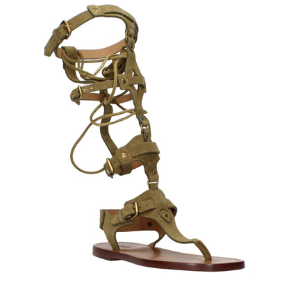 Gray Leather Flip-Flop Sandals