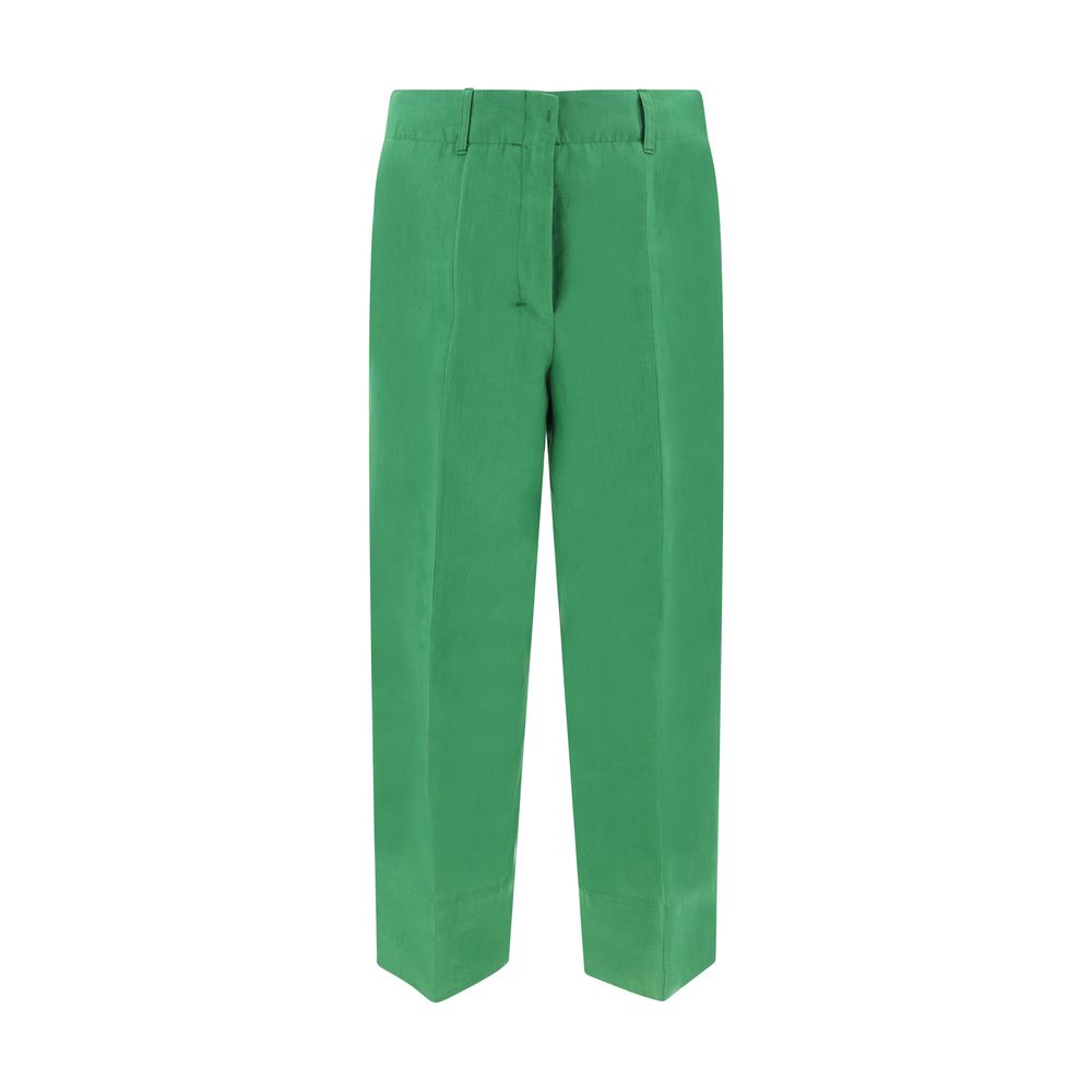 Green Linen Casual Pants