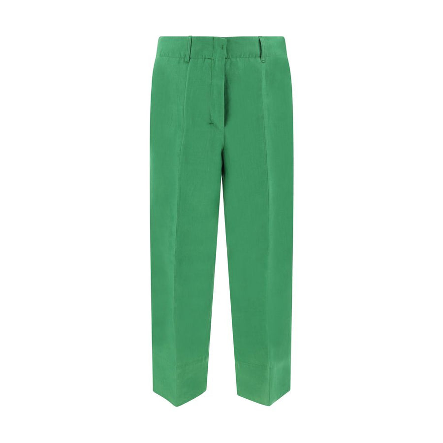 Green Linen Casual Pants