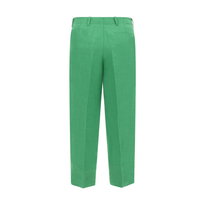 Green Linen Casual Pants