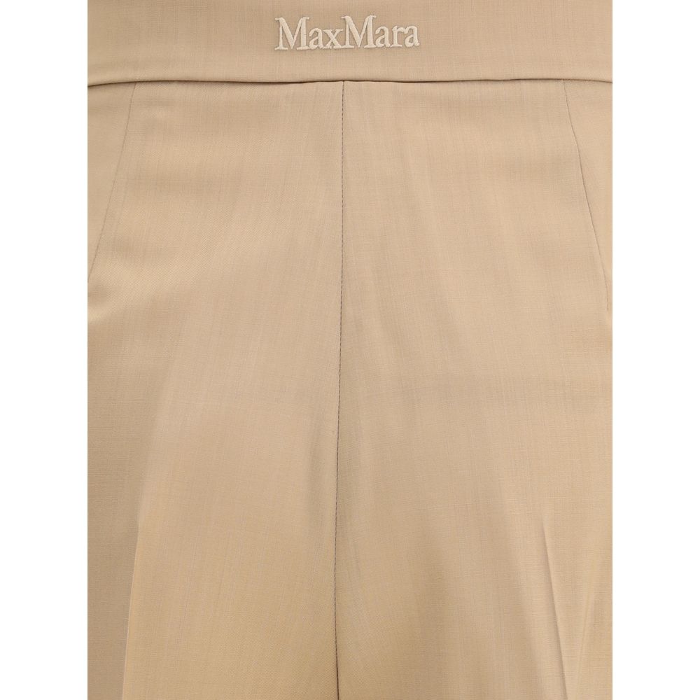 Beige Fleece Wool Casual Pants