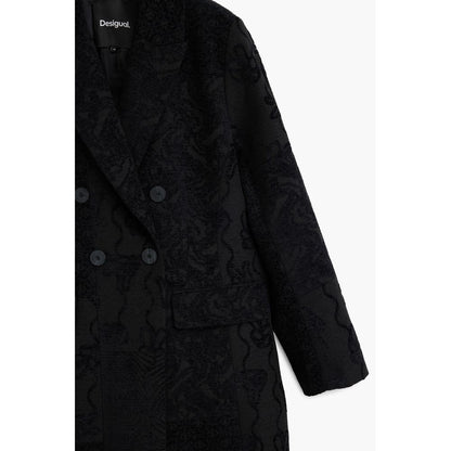 Black Polyester Women Coat