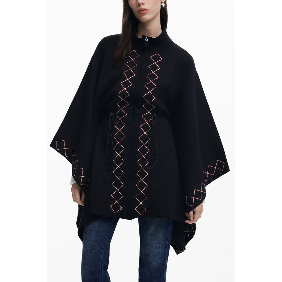 Black Polyester Women Poncho